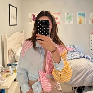 Button up striped collared blouse